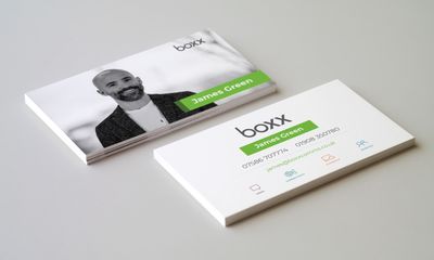 Boxx Comms business cards, front and reverse - James Green
