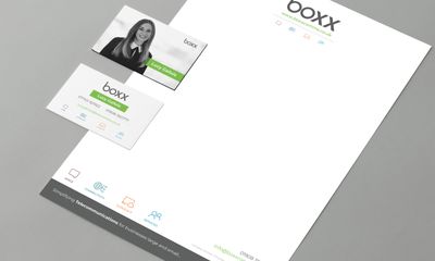 Boxx Comms letterhead and business cards