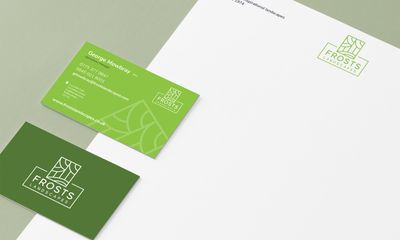 Frosts Landscapes letterhead and business cards, close-up detail