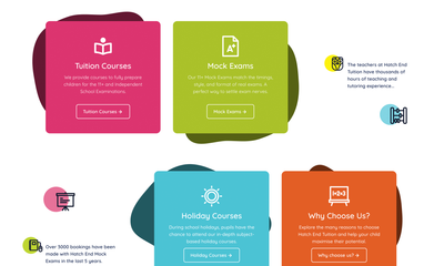 Secondary interface preview of the Hatch End Tuition website