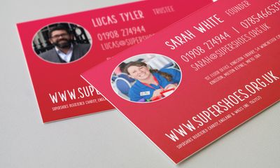 Supershoes business cards close up